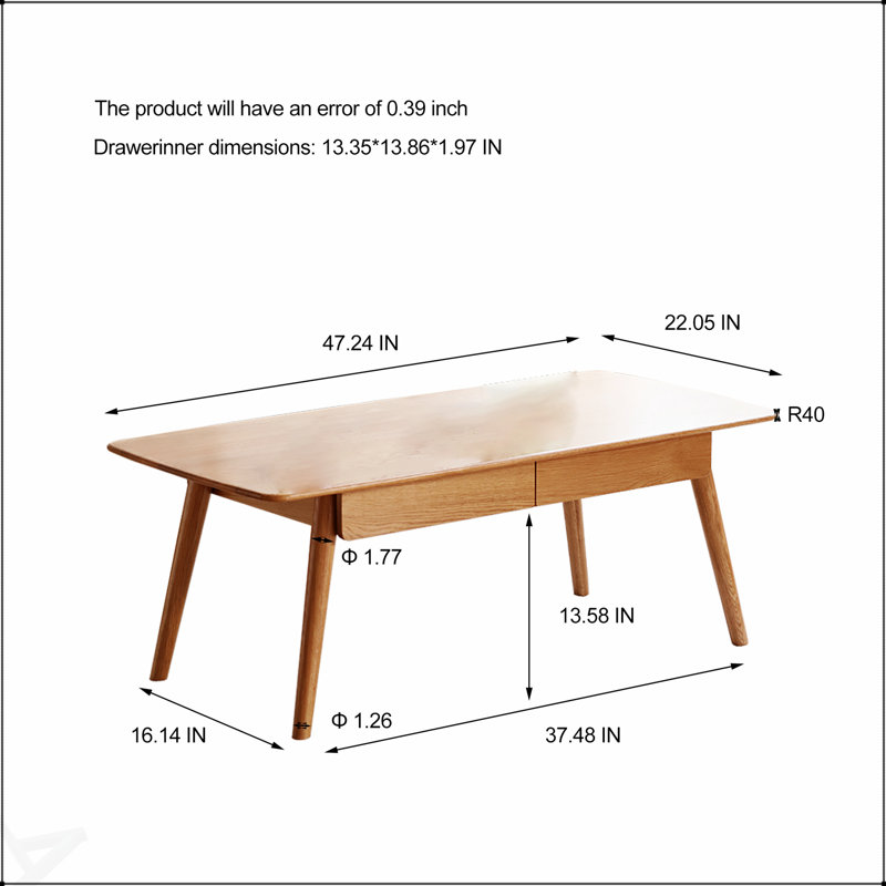 Table basse en bois massif avec tablette de rangement, facile à assembler, idéale pour la maison et le bureau, conception naturelle et durable