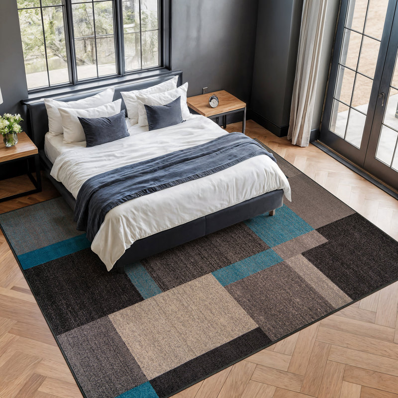 Tapis bleu tissé à la machine Bolk, 7' 10" x 10'