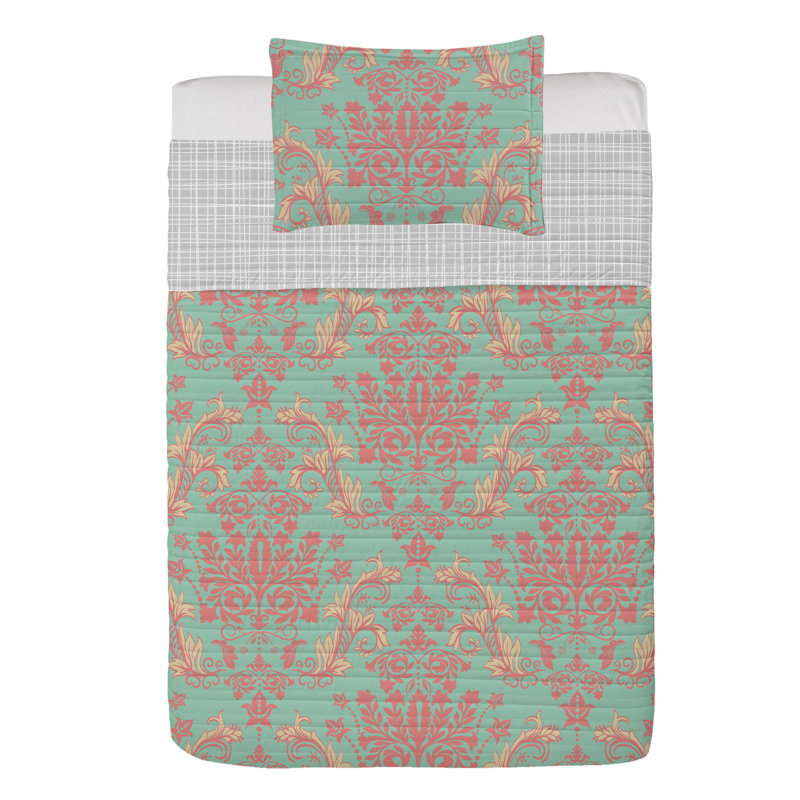 Twin Seafoam Pink Microfiber Reversible Bedspread Set