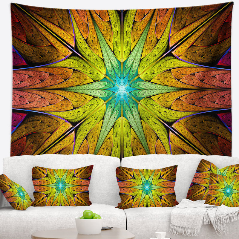 Tapisserie abstraite à motif fractal jaune extraordinaire, H 32 po x l 39 po