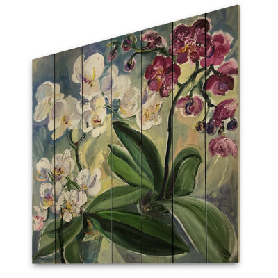 Pastel Hibiscus Flowers Painting - Traditional Print on Wood