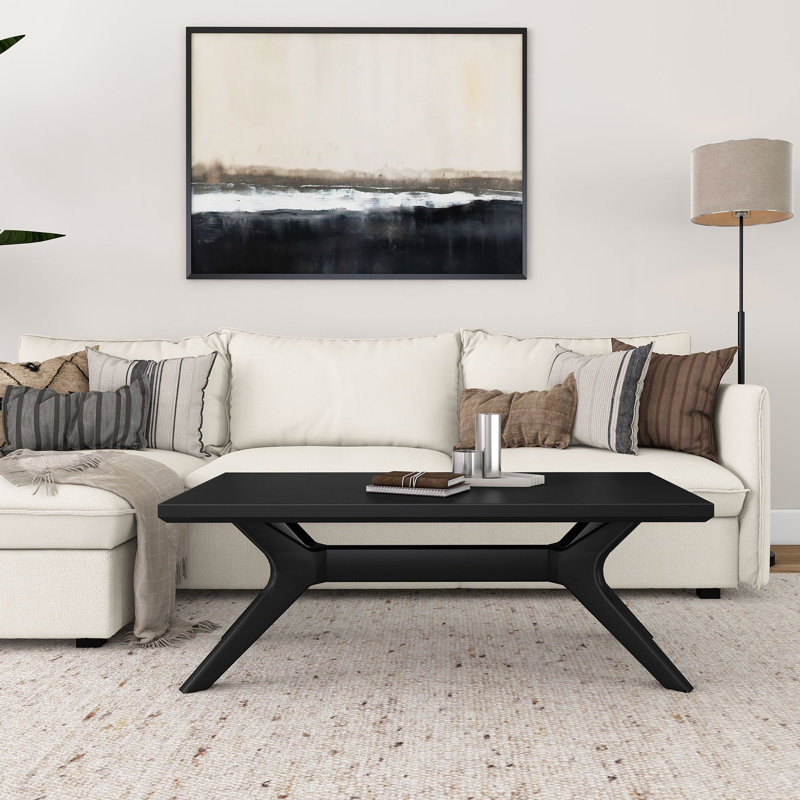 Muhsina Cross Leg Rectangular Coffee Table (48in x 24in / 1220mm x 610mm), Black
