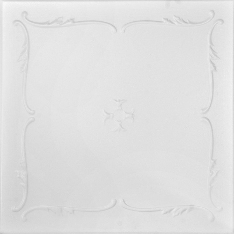 Carreau de plafond en polystyrène collé 1,6 pi x 1,6 pi Spring Buds, Blanc ultra pur