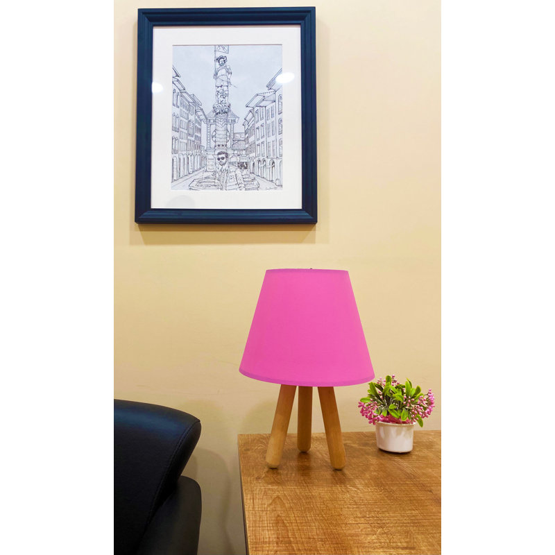 Lampe de table élégante avec pied en bois, rose, hauteur totale de 12,6 po | Capuchon en polypropylène (6,7 po de diamètre supérieur, 8,7 po de diamètre inférieur) | Câble 59 po, interrupteur marche / arrêt | Douille E27, 40 W maximum, certifié CE, conception moderne