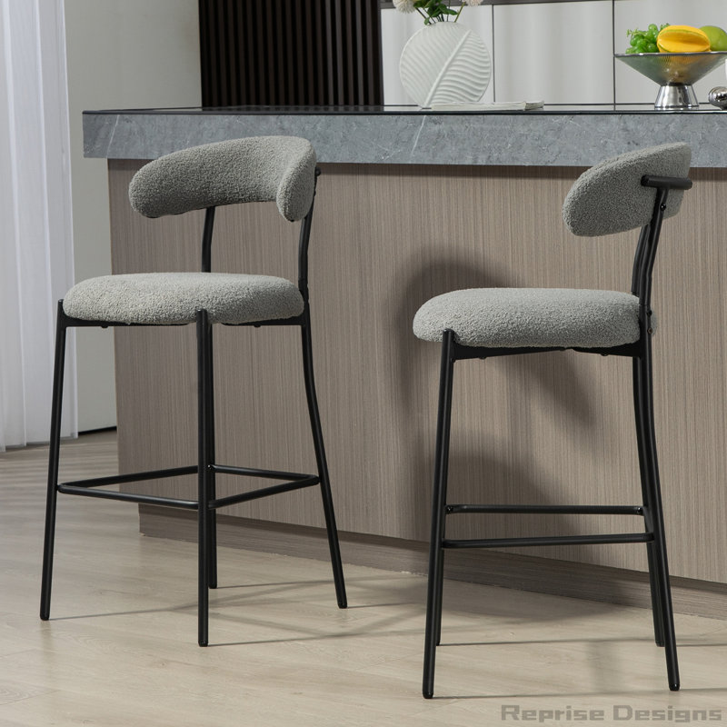 Tabourets de bar 26 po à hauteur de comptoir en tissu Teddy, Gris