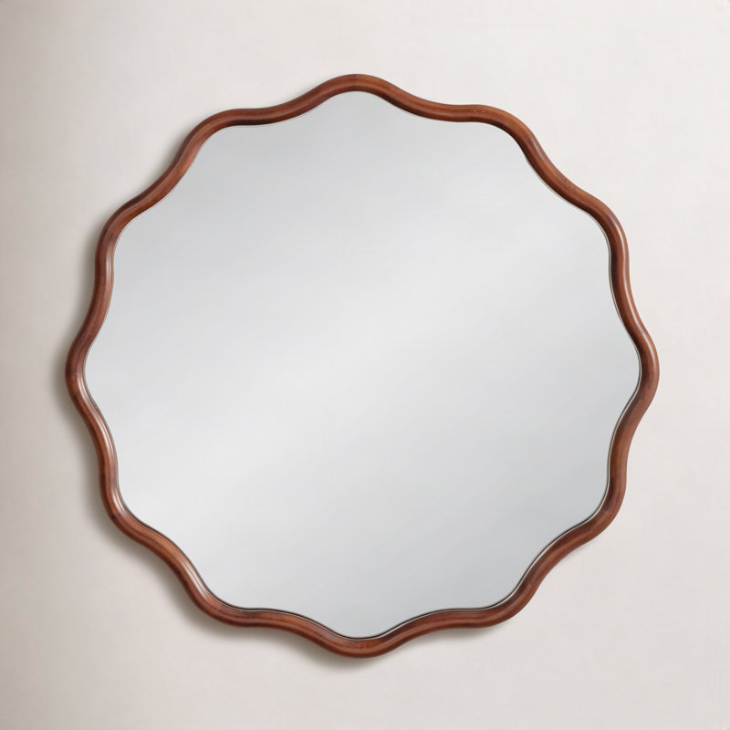 Solid Wood Scalloped Mirror, 30" x 30", Brown
