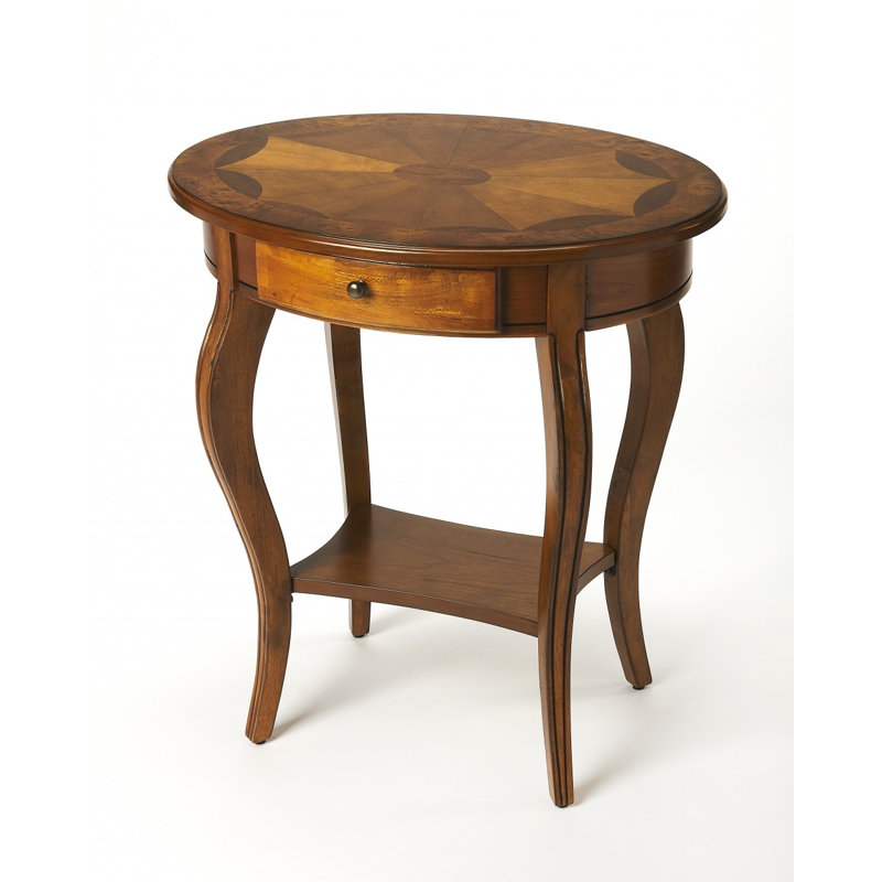 Table basse ovale en bois brun de 25 po avec tiroir et tablette