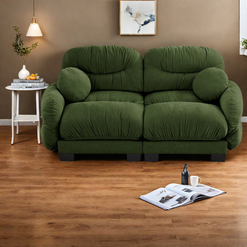 Canapés confortables à compression en chenille, 2 places plissées modernes pour la maison