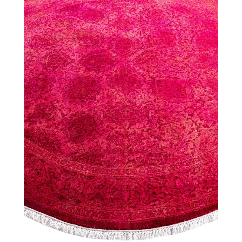 Tapis unique noué à la main Fine Vibrance - rose, 5 pi 1 po x 5 pi 1 po