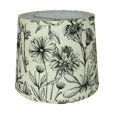 Vintage Floral Lamp Shade – Black Botanical Print Drum Shade With Spider Fitter