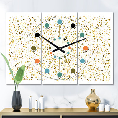 Horloge murale surdimensionnée paillettes confettis Mid-Century