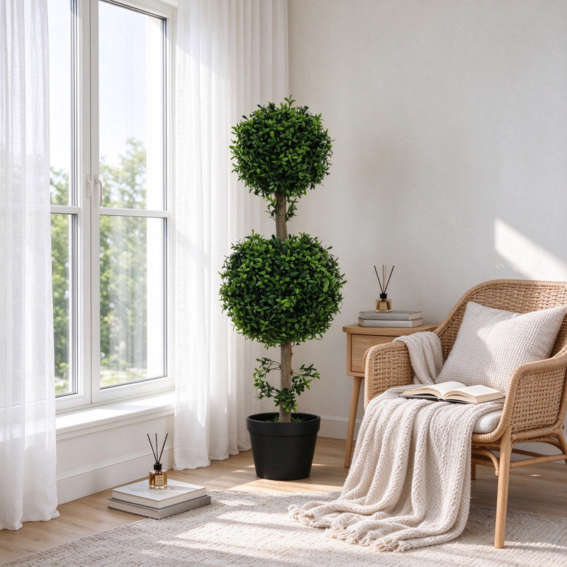Ensemble de 2 topiaires de buis artificiels en pot, plantes topiaires de style boule artificielle