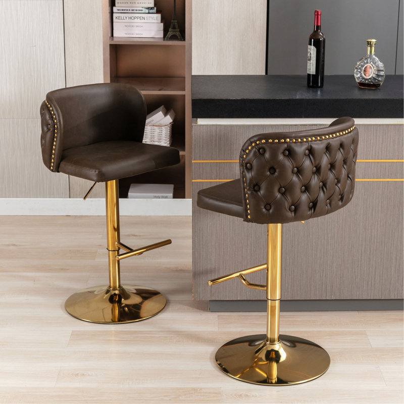 Tabourets de bar pivotants à hauteur de siège réglable, tabourets de bar rembourrés en polyuréthane moderne avec dossier complet capitonné, pour pub à domicile et îlot de cuisine (ensemble de 2)