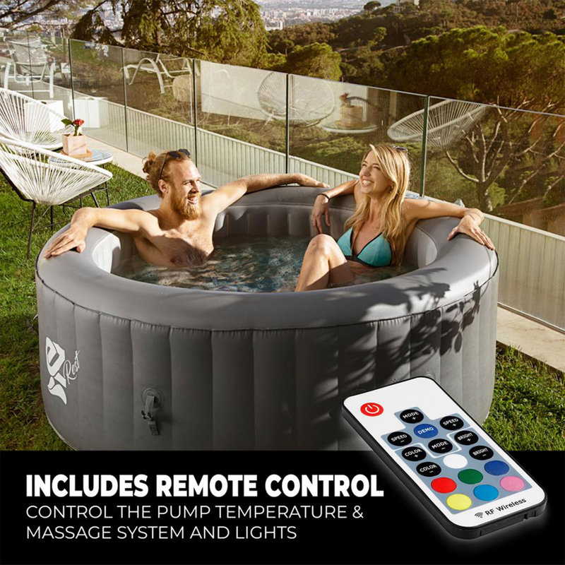 Gray Round Inflatable Hot Tub Spa with LED Lights