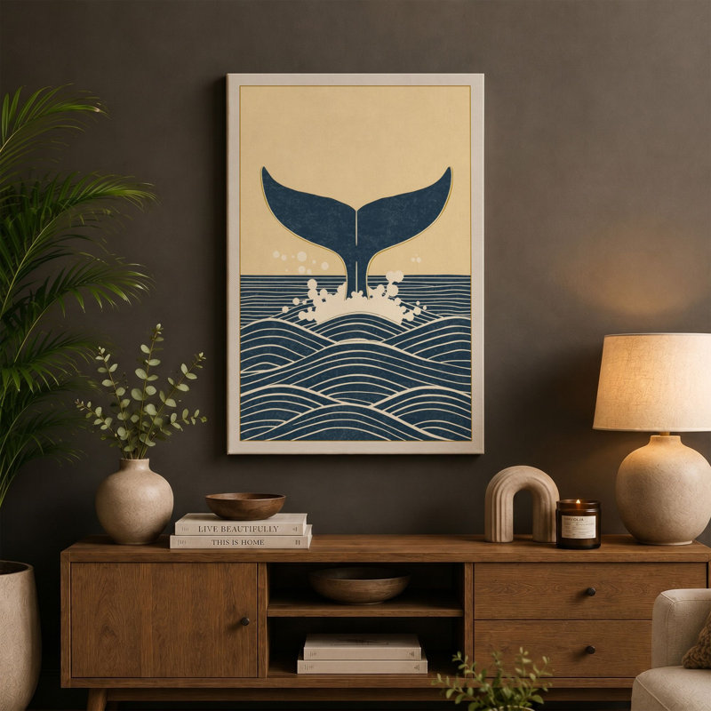 Whale Tail Rising Coastal - Wrapped Canvas, 36x24 - 91.4 x 61.0 cm, Terracotta Border