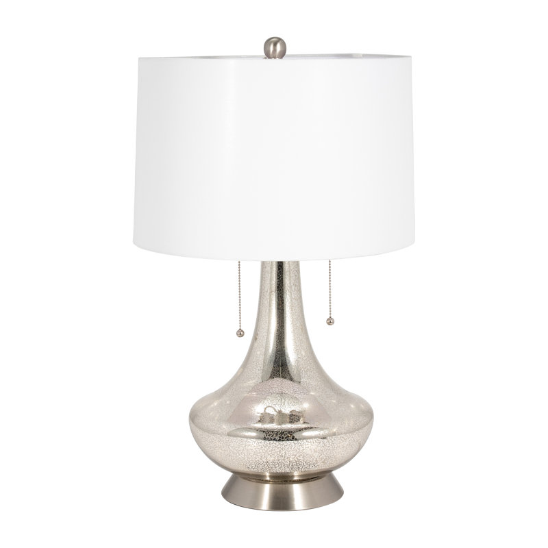Lampe de table moderne en verre neutre, finition champagne, fabriquée en verre, métal et lin