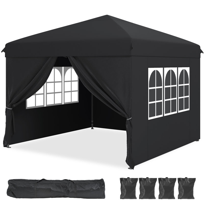 Balconera 3X3m Outdoor Pop Up Gazebo With Sides And Windows, Waterproof Folding Garden Canopy, Black