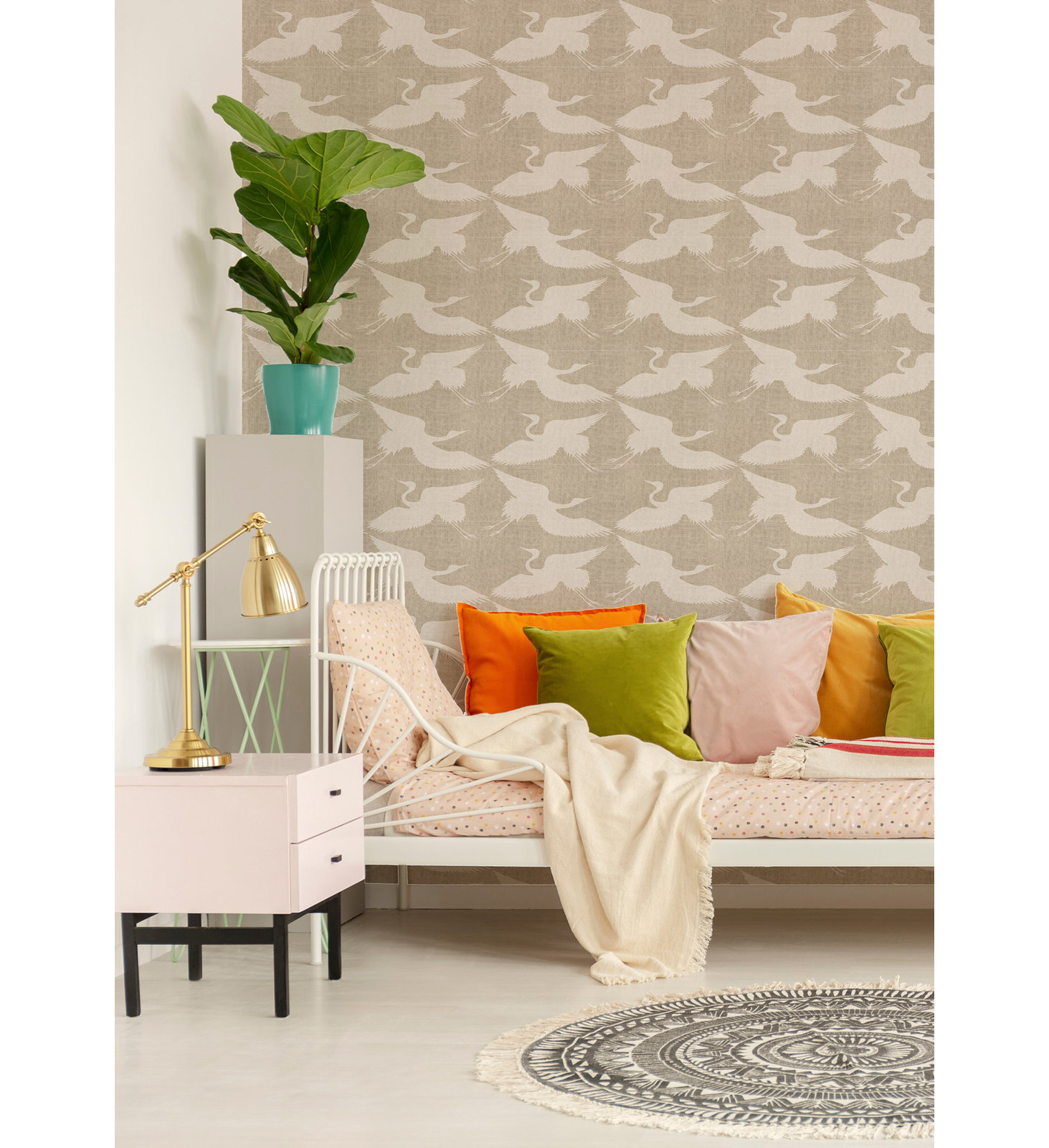 Paper Cranes Self-Adhesive Wallpaper, Raw Linen, Non-pasted