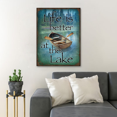 Boat On The Lake - Life Is Better At The Lake - 1 Piece Rectangle Graphic Art Print On Wrapped Canvas