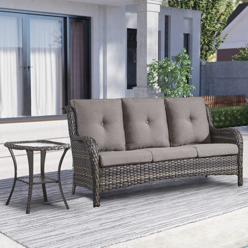 Canapé d'extérieur de 75 po avec coussins et table d'appoint Schutt, Gris, Gris