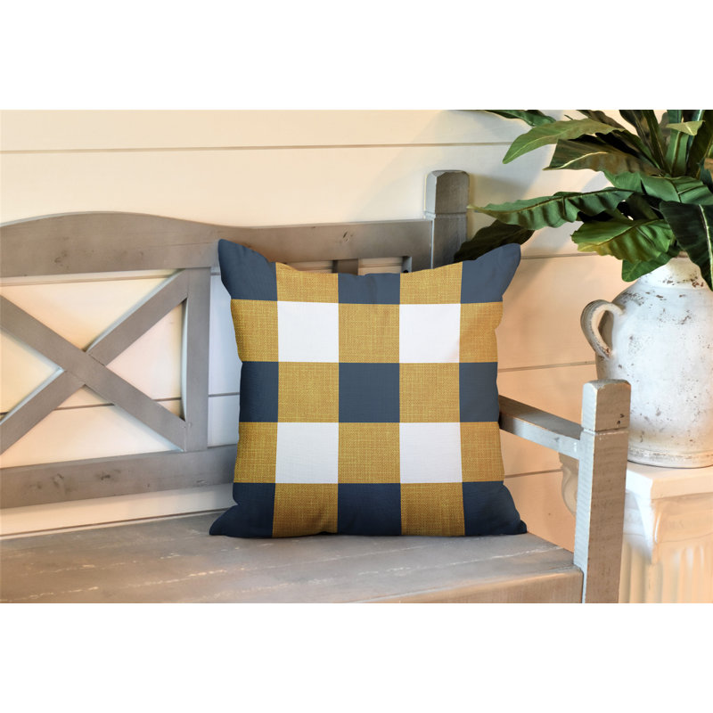 Coussin intérieur / extérieur Jeb Farm House, L 15 po x H 15 po, Or / bleu marine