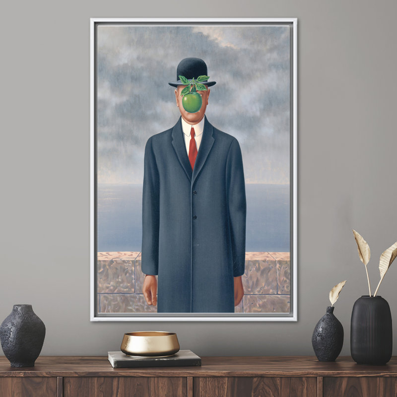 Surreal 3D Canvas Print of The Son of Man - Personalized Baby Gift Poster, 80 cm H x 110 cm W, White Floater Framed