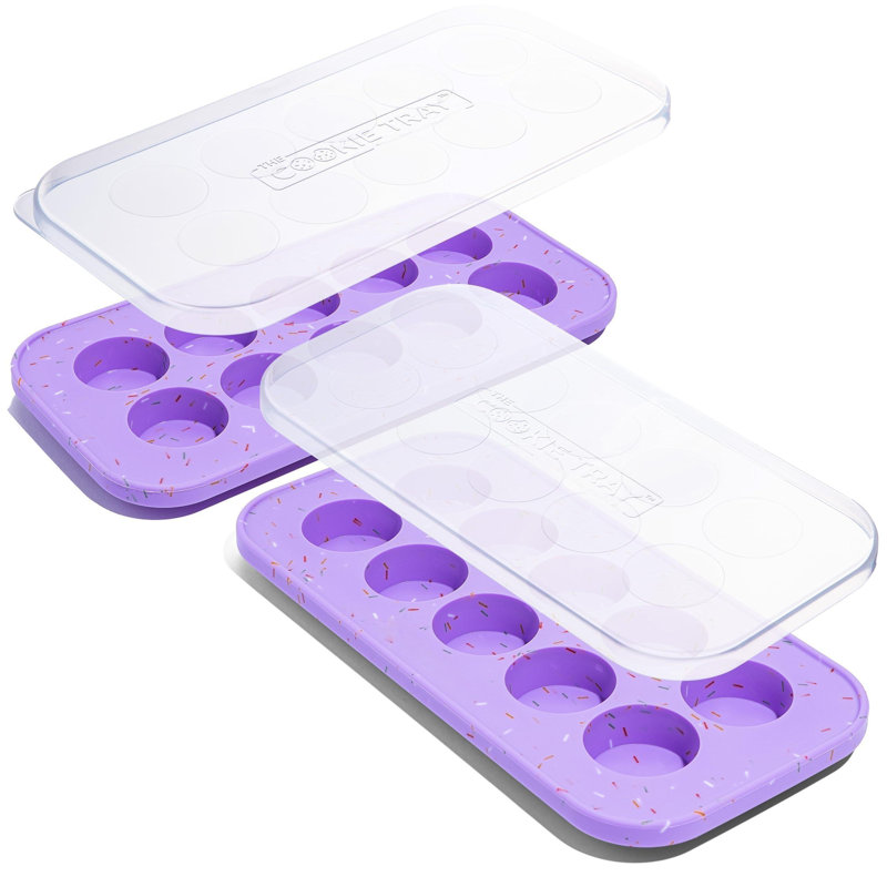 Plateau de congélation en silicone pour pâte à biscuits - parfait pour congeler et ranger les biscuits, les mini-chocolat, les petites bouchées aux œufs, les beurres d'arachide et plus encore - lavande avec pépites - paquet de 2