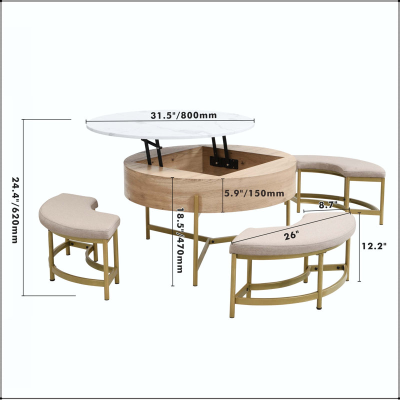 Coffee Table, 18.5" H x 31.5" W x 31.5" D, White / Natural
