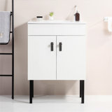 24" Bathroom Vanity With Metal Leg,With White Ceramic Basin,Two Soft Close Cabinet Doors, Solid Wood,Excluding Faucets