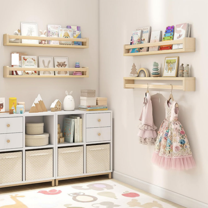 Nursery Book Shelves Set of 4, 81 cm Solid Wood Wall Book Shelves