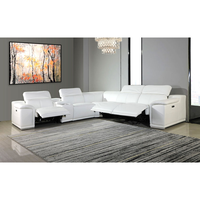 Logan Modern Sectional With Recliner, White