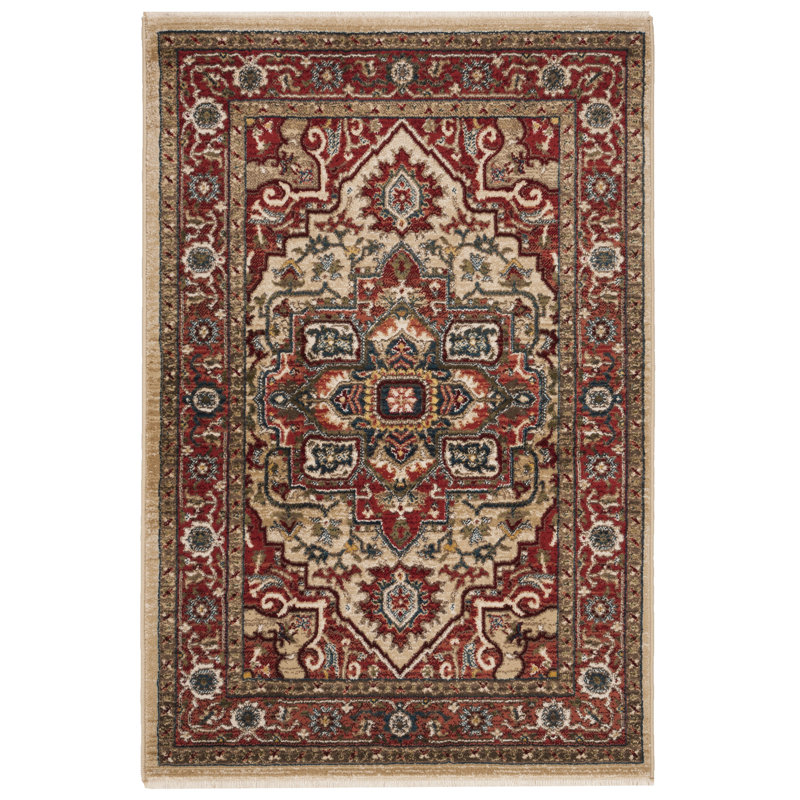 Tapis tissé à plat en polypropylène, rouge / beige Ralph Lauren, Rectangle 2 pi 6 po x 4 pi