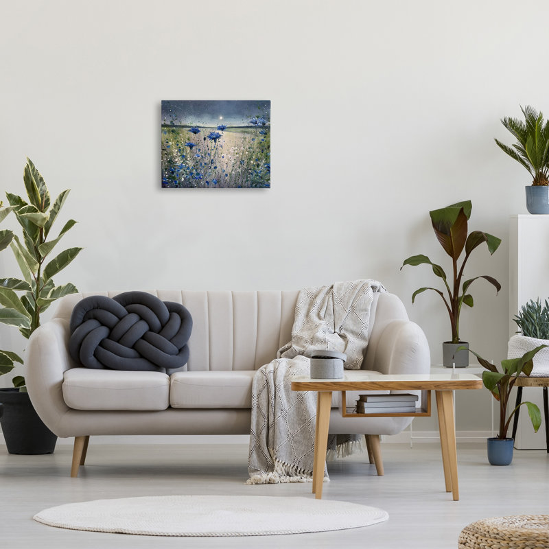 Blue Night Blooming Flowers Landscape Canvas Art