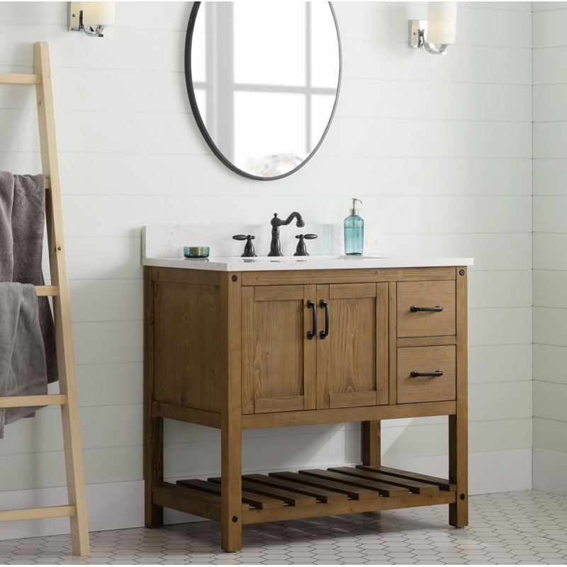 Meuble-lavabo simple 36 po Radstock, Naturel antique, Blanc de Carrare