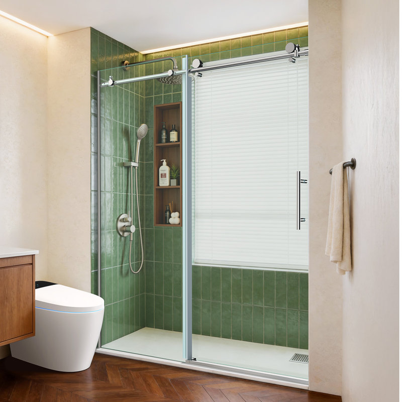 BCANHOME 56–60"W x 76"H Frameless Sliding Shower Door–10 mm (3/8") Tempered Glass | Stainless Steel Anti-Rust Hardware | Explosion-Proof Film, Easy-Clean Design, Smooth Sliding Performance | Clear & Stylish, Sturdy & Durable