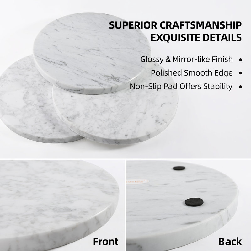 11 in Natural Marble Serving Board, Round Stone Cutting & Prep Board, Bianco Carrara