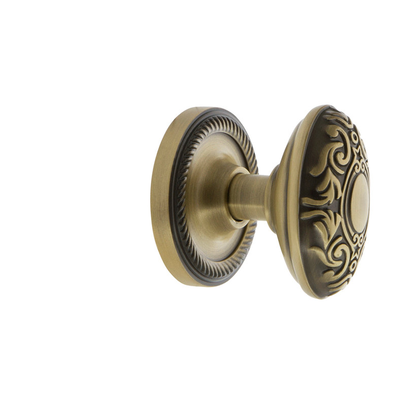 Rope Rosette with Victorian Door Knob, Antique Brass, 2-3/8”