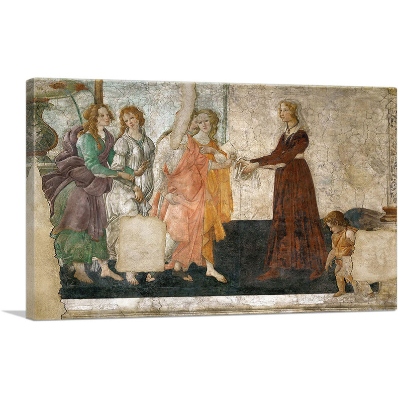 Une jeune femme reçoit des cadeaux de Vénus et des Trois Grâces 1486 par Sandro Botticelli - reproduction d'art sur toile tendue