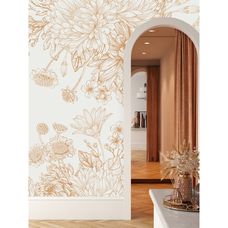 Ausma Floral Wall Mural, Vinyl, 8.33' L x 100" W