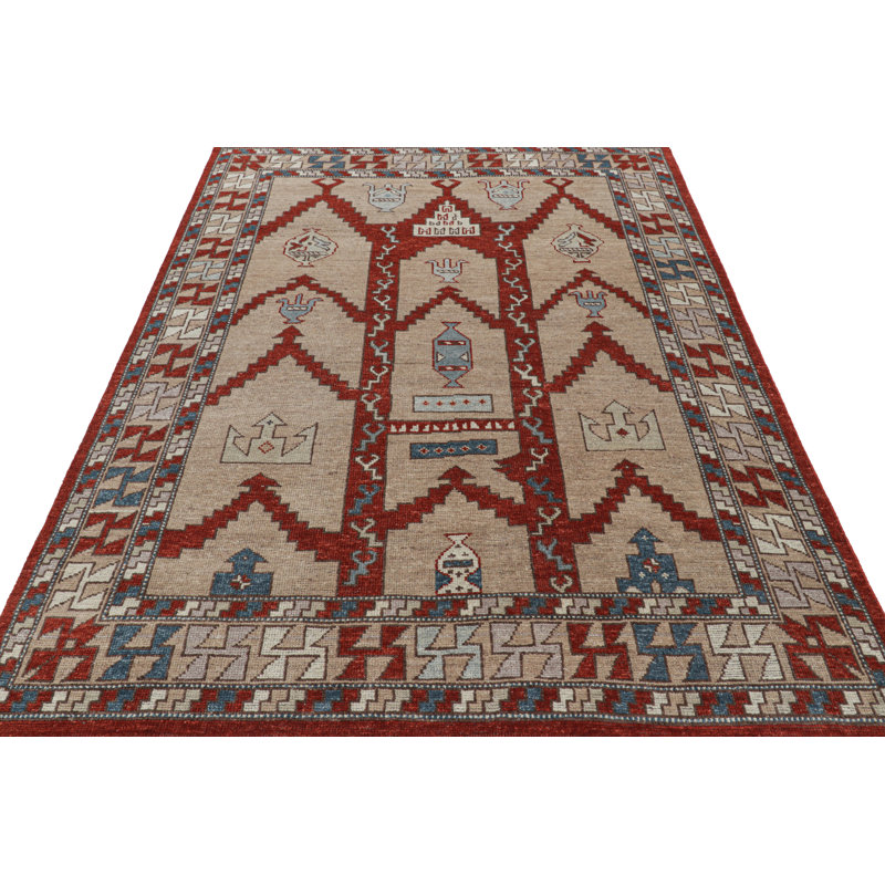 Rug & Kilim’S Konya Style Rug In Taupe And Red With Geometric Patterns