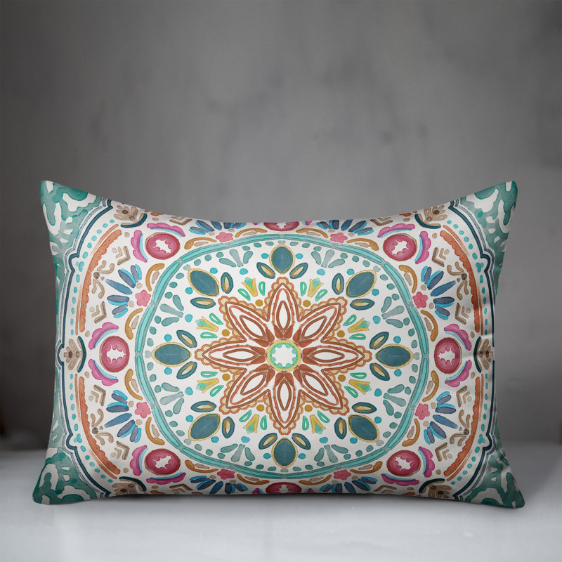 Outdoor Reversible Throw Pillow, Blue, Floral 1