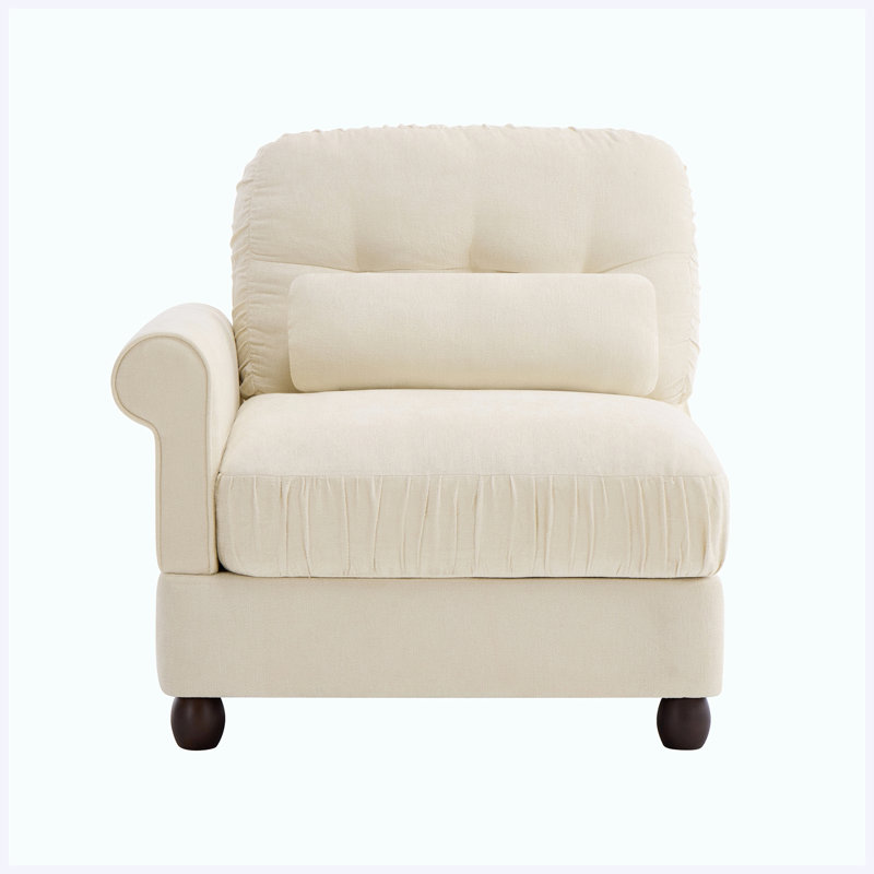 Canapé de coin gauche en tissu chenille avec coussin, beige