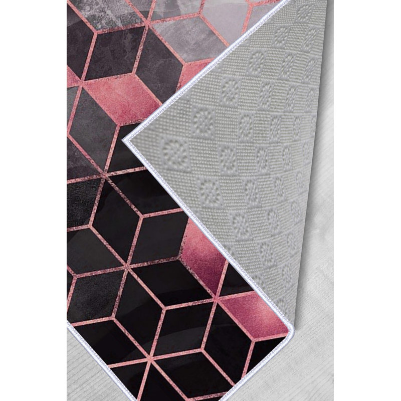 Marchese Abstract Machine Made Flatweave Polyester Area Rug in Black/Pink/Gray, Rectangle 4'7" x 7'3"