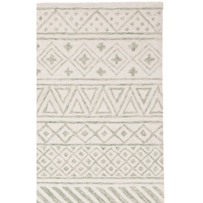 Metro Hand Tufted Wool/Cotton/Latex Geometric Rug in Ivory/Light Green