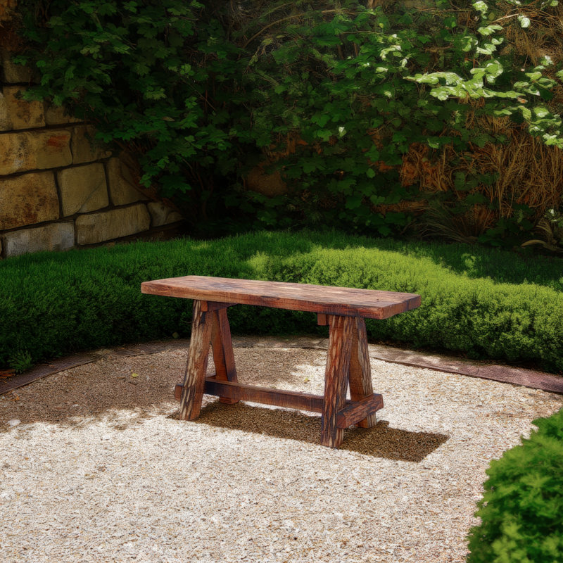 Wooden Garden Patio Bench With Retro Etching, Cappuccino Brown