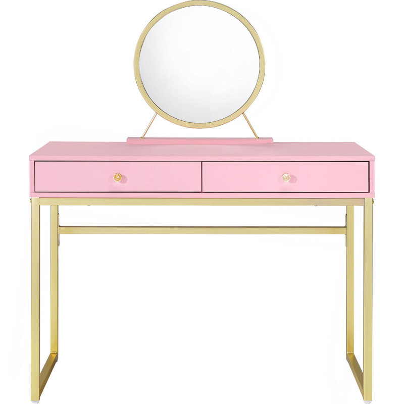 Bureau de coiffeuse 2 tiroirs avec miroir et plateau à bijoux