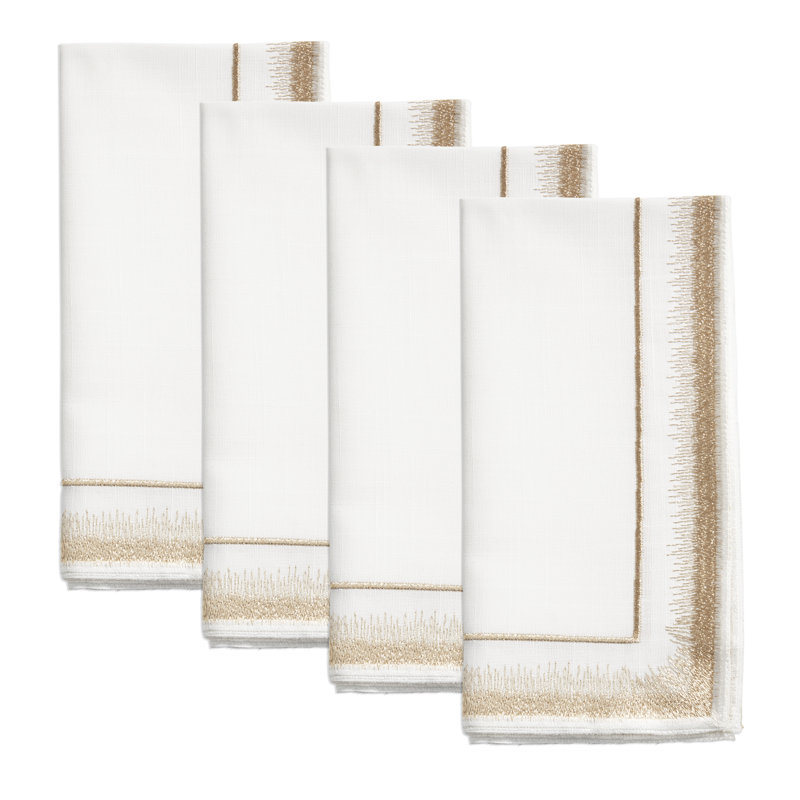 Elegant Embroidery Detail Napkin (Set of 4), White/Red