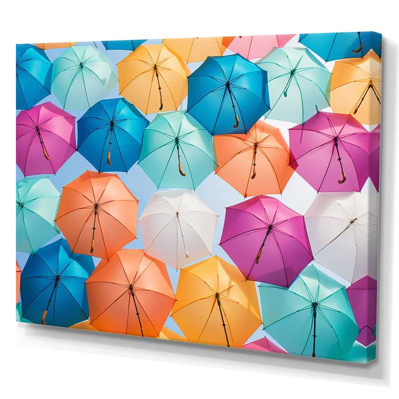 Multicolore parapluies photo moderne sur toile, Toile tendue, H 30 po x l 40 po x P 1,5 po