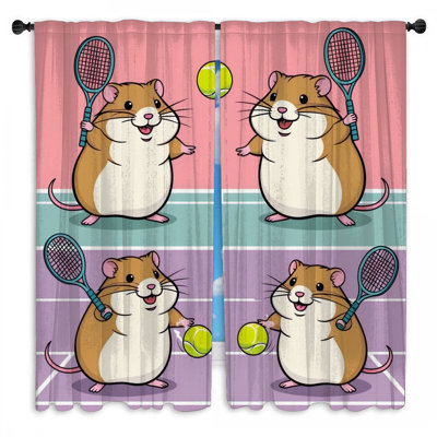 Hamsters jouant au tennis rideaux de fenêtre obscurcissant et obscurcissant - 2 panneaux