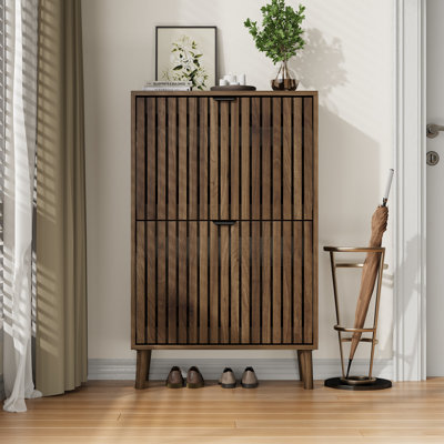 Freestanding Flip Door Slim Shoe Cabinet with Adjustable Shelves, 16-20 Pairs Shoe Organizer for Entryway, Hallway